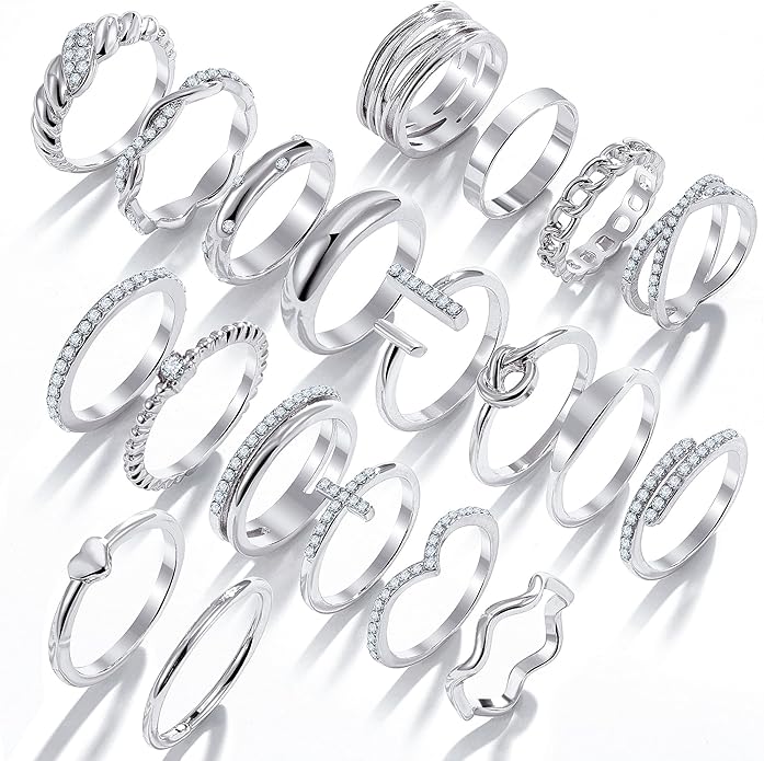 KISS WIFE Goldenen Silvery Black Kunckle Rings Set for Women, Dainty Simple Trendy Cute Stackable Finger Rings Pack, Perfect for Stacking Layering on Thumb and Knuckle, Mixed Size, Jewelry Gift