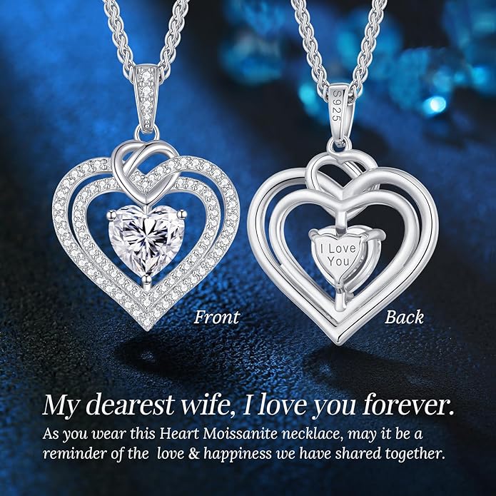 OOBEE Valentines Day Gift Moissanite Heart Necklaces for Women, 1- 4 Carat Moissanite 925 Sterling Silver 14K Gold Plated Pendant Necklace, Ideal Anniversary Birthday Christmas Mothers Day Jewelry Gifts for Mom Wife Her Girlfriend Daughter