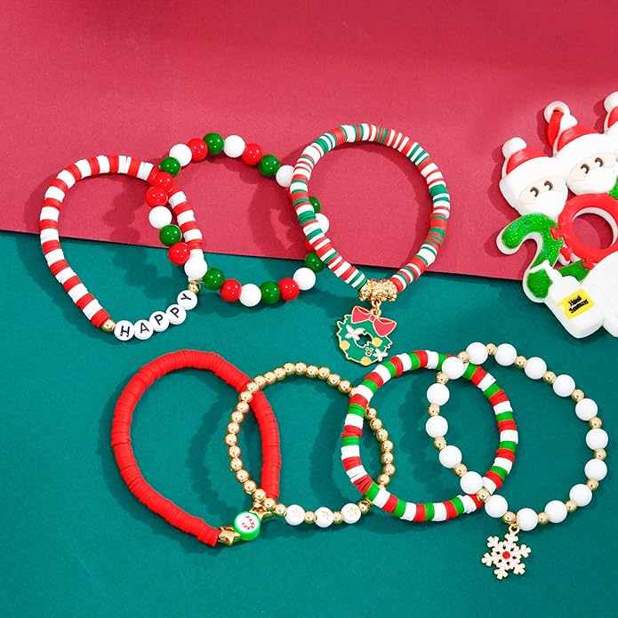 Heishi Beaded Stretch Bracelets for Women Stackable Polymer Clay Beads Bracelets Friendship Boho Summer Beach Bracelet Jewelry Set