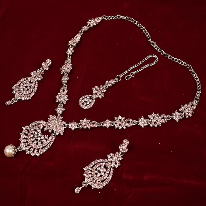 Touchstone Indian jewelry sets for women maang tikka wedding guest gold necklace bollywood jewellery set pageant elegant prom bride accessories western crystal chunky rhinestone necklaces