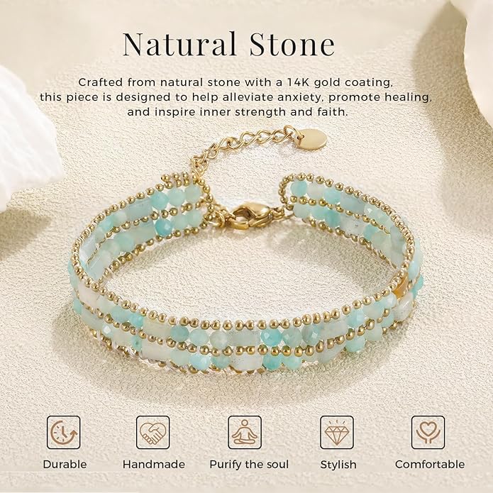 Crystal Bracelet for Women Healing Boho Stackable Bracelets Stack Dainty Energy Chakra Gemstone Natural Stone Beaded Layered Summer Vacation Beach Handmade Jewelry for Women