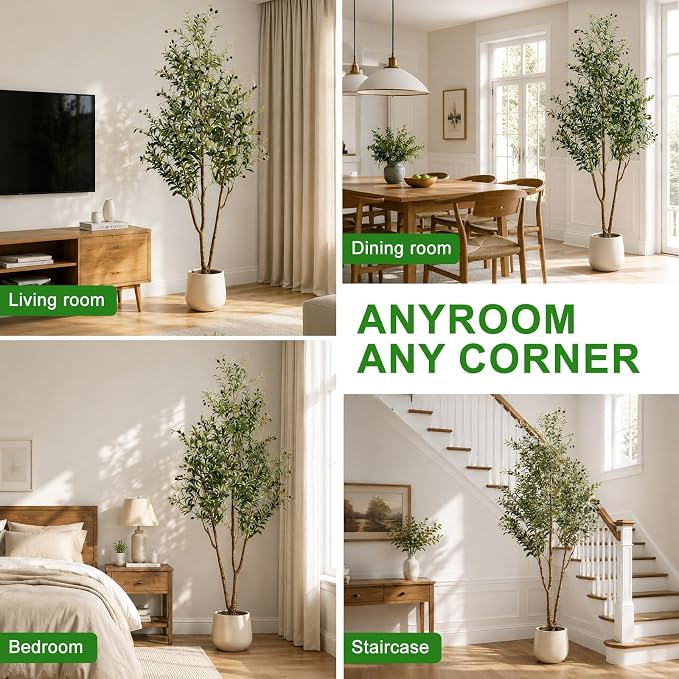 7FT Artificial Olive Tree with Lights & Planter, Tall Faux Olive Plant | Tall - Image 7