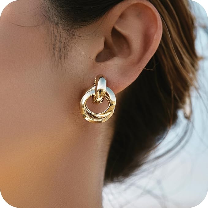 Chunky Statement Earrings for Women Knot Link Circle Geometric Drop Dangle Earrings Studs Trendy Jewelry