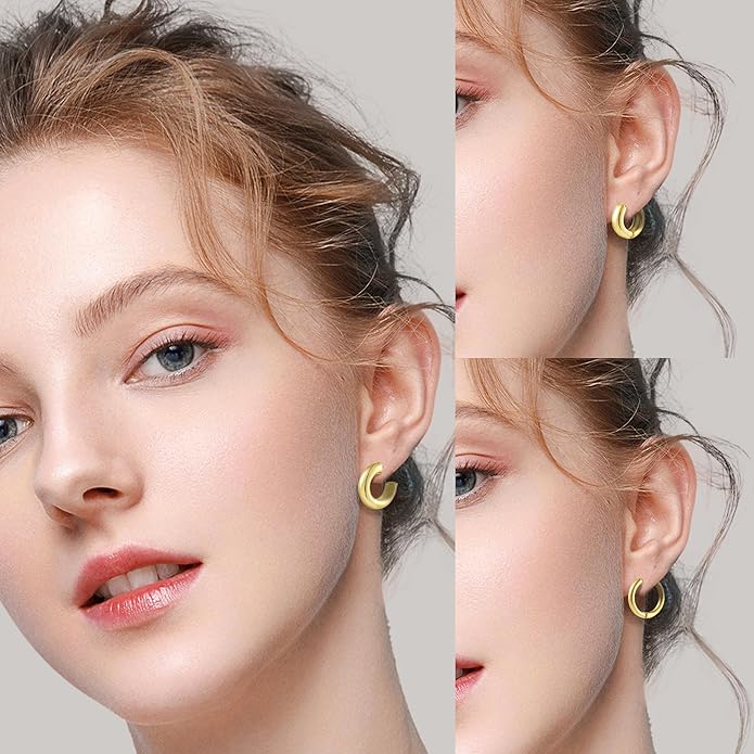 Wgoud 6 Pairs Gold Hoop Earrings Set for Women, 14K Gold Plated Hypoallergenic Lightweight Chunky Open Huggie Hoops Earrings Jewelry for Gifts.