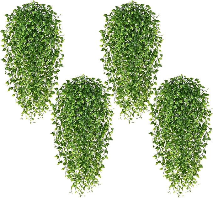 4Pcs Artificial Hanging Plants, Fake Vines Boston Ivy | Fake Hanging Plants UV by Waipfaru