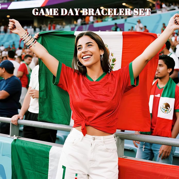 Game Day Bracelets for Women, Stackable Heishi Beaded Stretch Soccer Bracelet Soccer, World Soccer Cup Team Color Accessories & Outfits Jewelry, Soccers Dads Moms Coaches Fans Gifts