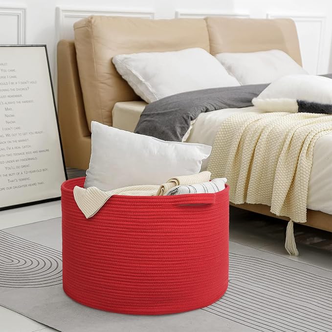 Extra Large Red Basket for Organizing, Baby Nursery Wicker Laundry Basket - Image 6