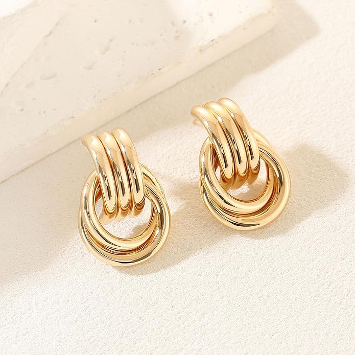 14K Gold Plated Knot Earrings for Women Gold Silver Earrings Heart Link Drop Dangle Earring Chunky Golden Knotted Statement Jewelry