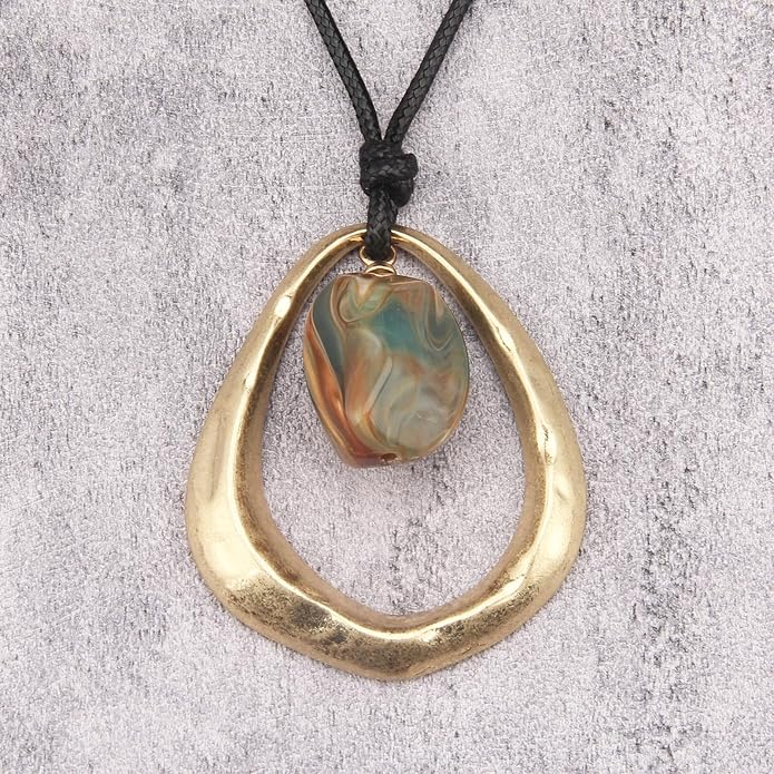 Boho Necklaces for Women Chunky Circle Necklace Layered Boho Circle Leather Choker Necklace Long Vintage Necklaces Bohemian Jewlery Gifts