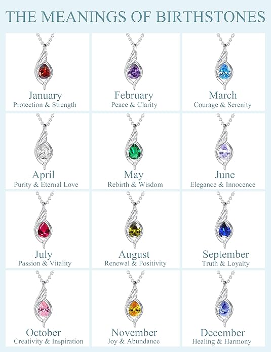 Birthstone Necklaces for Women Infinity Pendant S925 Sterling Silver Teardrop Pendant Necklace Anniversary Birthday Gifts for Women Wife Christmas Gifts for Her Mom Lady
