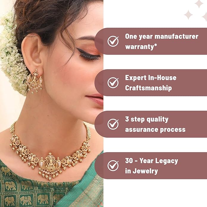 TARINIKA Brass Indian Choker Necklace Set - Gold Plated Cubic Zirconia Indian Jewelry Sets for Women Dangle, Drop, Jhumka Earrings Traditional Desi Necklace Pearls Gift for her