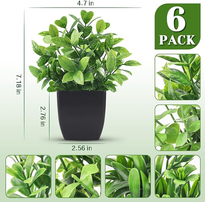 Der Rose 6 Pack Small Artificial Plants in Black Pots, Bathroom Home Decor | - Image 2