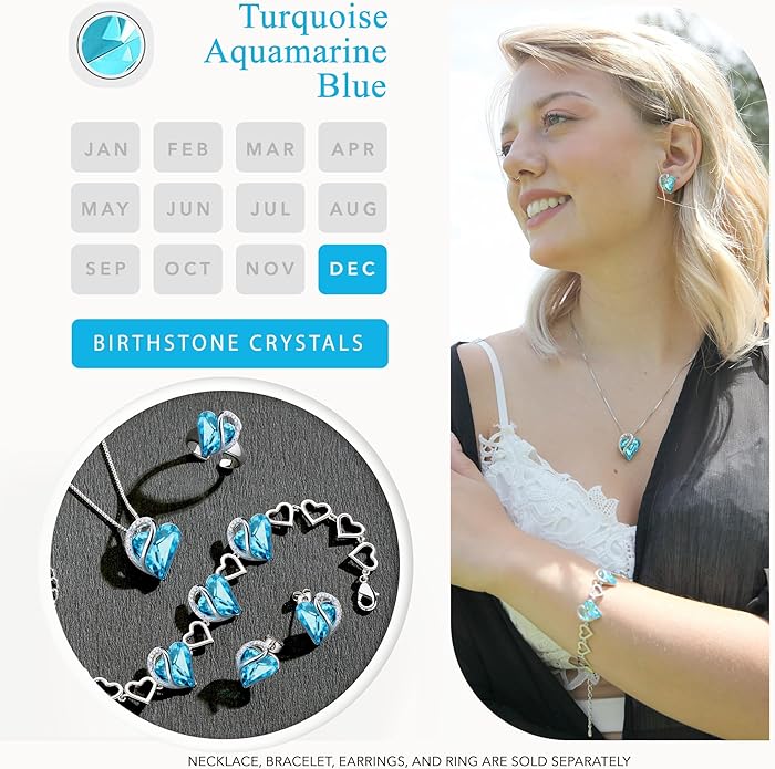 Leafael Infinity love Heart Birthstone Stud Earrings for Women, Valentine's Day Gifts for Mom, Wife, and Her, Silver Plated Birthday Jewelry