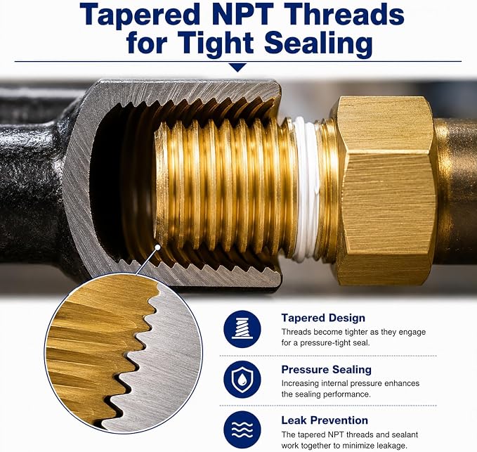 2PCS 1/2" NPT Male to 1/4" NPT Female Brass Hex Bushing Reducer Adapter | NPT - Image 3