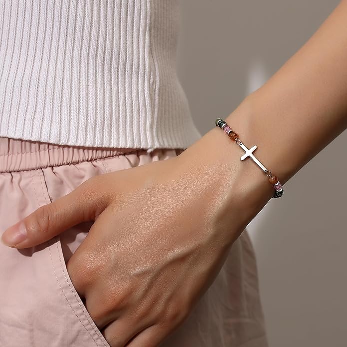 TONY & SANDY Christian Cross Bracelet for Women, Valentine's Day Gifts for Her, Confirmation Baptism Easter Gifts, Unique Gift for Friends Daughter Mom Sister in Christ Birthday Christmas