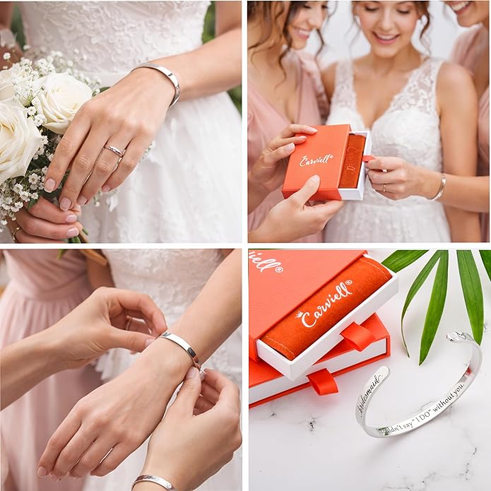 Carviell Engraved Cuff Bracelets for Women – Inspirational, Friendship, Love, Mom, Daughter, Sister, Christian, Graduation, Memorial & Wedding Gifts – 80+ Phrases – Stainless Steel, Gift-Ready