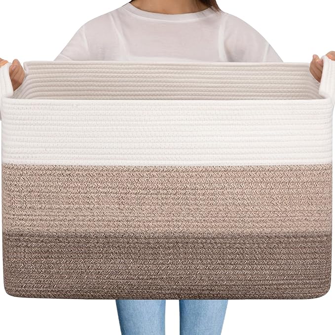 OIAHOMY Extra Large Blanket Basket, 95L Cotton Rope Woven Laundry Basket by MasterofSpaceOptimization