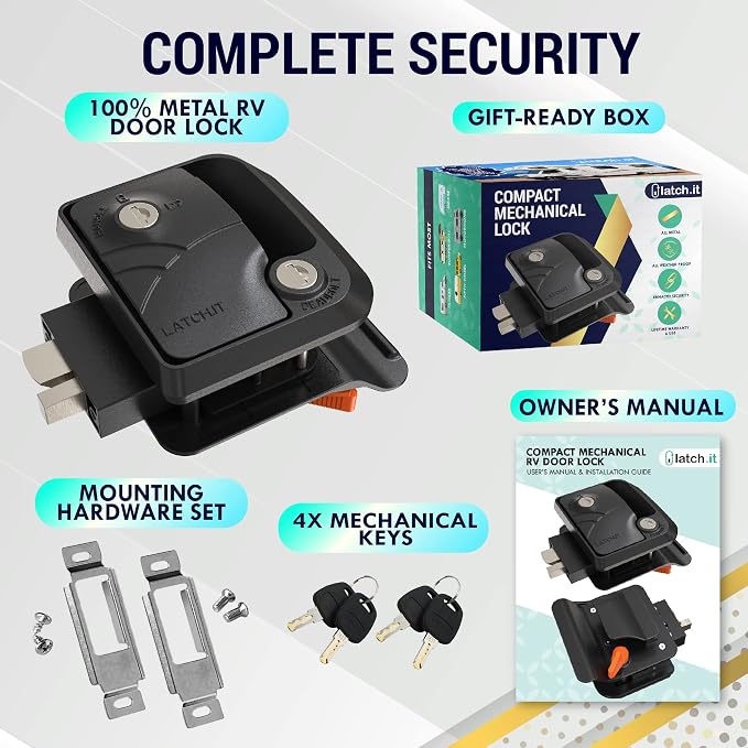 Rv Door Lock Black | Camper Door Lock fits 2.75" x 3.75" Hole | 2 Keys Included - Image 6