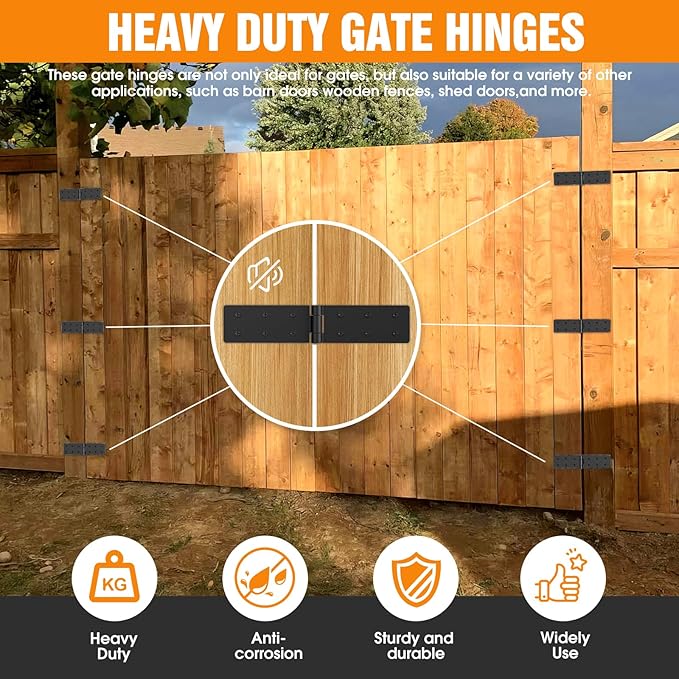 Heavy Duty Gate Hinges 270° Adjustable, screws included, heavy duty steel - Image 4
