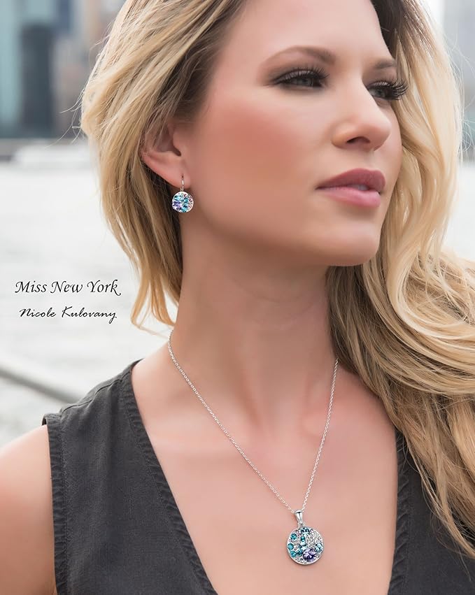 Leafael Ocean Bubble Women's Crystal Jewelry Set Costume Fashion Pendant Necklace Earring, Silver Tone or 18K Rose Gold Plated, 18" + 2", Birthday Gifts for Women