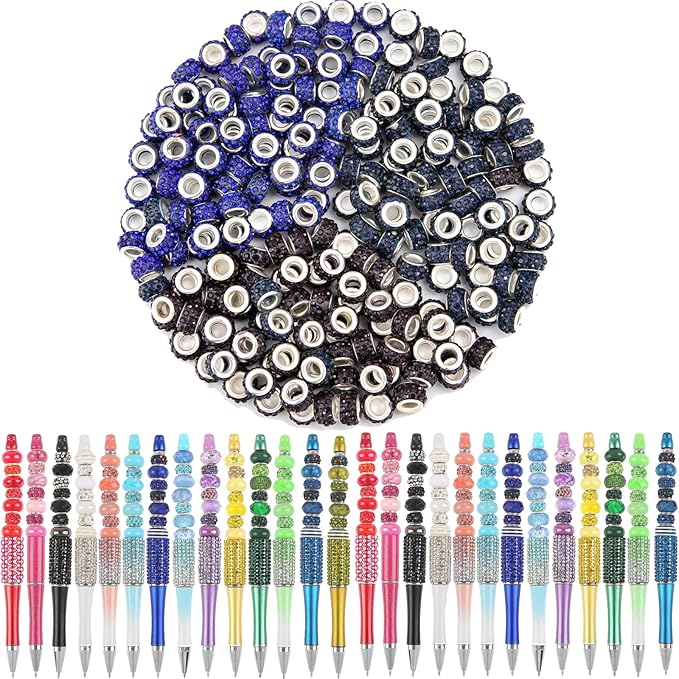 200 Pieces Large Hole Rhinestone European Beads for Pens Making - Royal Blue Lampwork Spacer Beads for Fairy Garden, DIY Bracelet, Necklace, Earring Jewelry Making Supplies