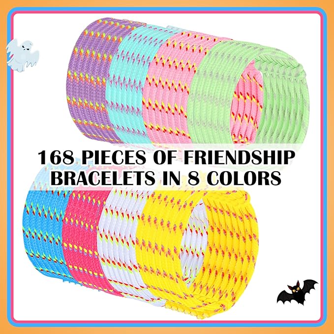 Remerry 168 Pcs Friendship Bracelets Adjustable Woven Rope Bracelets Bulk Valentine's Day Birthday Party Favors & Goodie Bag Stuffers, 8 Assorted Colors(Candy Colors)