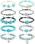FASACCO 10 PCS Turtle Ankle Bracelets for Women Waterproof Handmade Starfish Sea Turtle Bracelet Adjustable Boho Summer Beach Bracelets for Women Men Bahamas Souvenirs