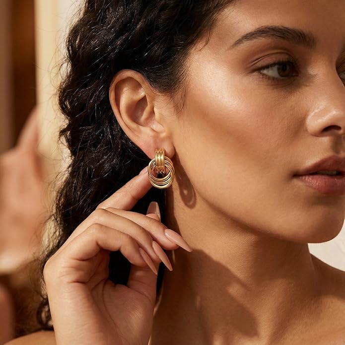 Gold Knot Earrings for Women Trendy Stud Earrings Chunky Statement Drop Dangle Earrings Lightweight Hypoallergenic Jewelry Women Christmas Gifts