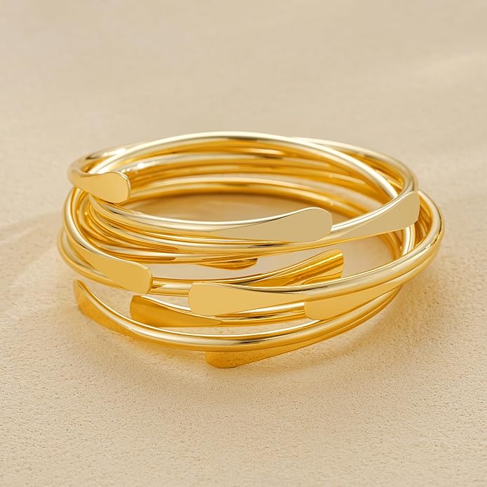 ÌF ME Gold Bangle Bracelets for Women, Indian Bangles Stackable Set, Multi Layer Textured 14K Gold Plated Chunky Bracelets Boho Jewelrys Set