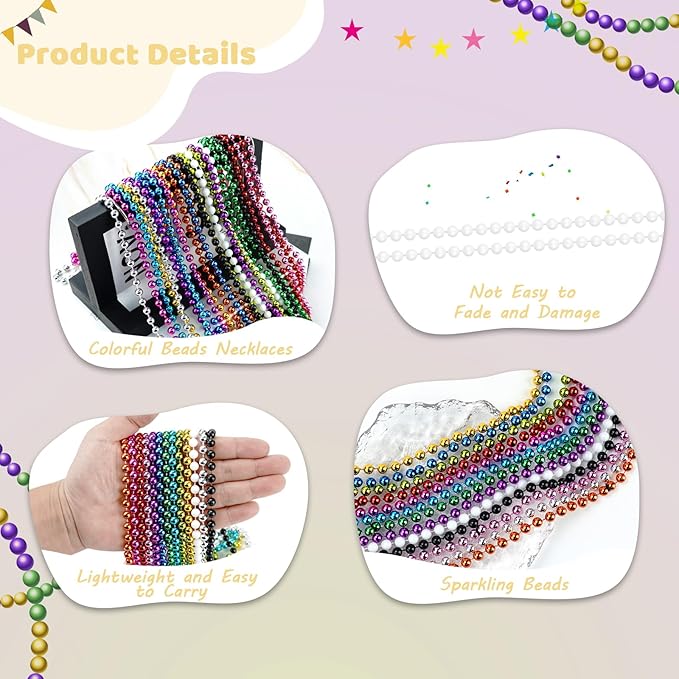 ZYFLSQ 100 Pcs 33" 7mm White Beads Necklaces, Bulk Mardi Gras Beaded Necklaces, Party Beads Costume Necklaces (White)