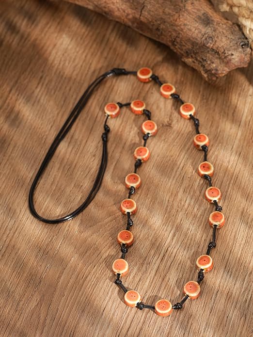 MINACHI Hippie Bohemian Colorful Ceramic Bead Long Strand Necklace, Boho Hippie Beach Summer Statement Jewelry Gift for Women