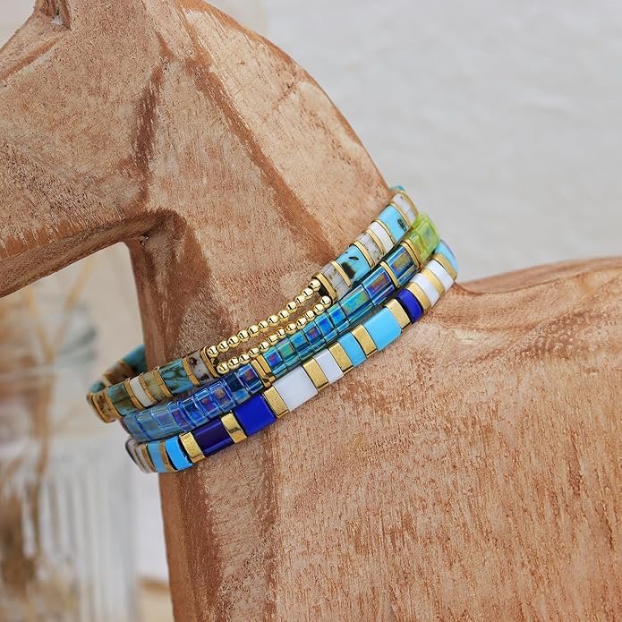 Sonateomber Tila Flat Beaded Stretch Bracelets for Women, Trendy Unique Colorful Square Beads Handmade Stack Bracelet Friendship Accessories Fashion Jewelry Gift