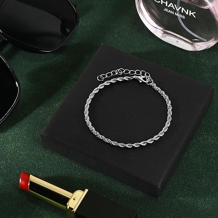 VIBILIA Dainty Gold Chain Bracelet for Women Trendy Stackable Adjustable Layered Metal Bracelet Gold Plated Twist Link Figaro Chain Paperclip Bracelets Fashion Jewelry