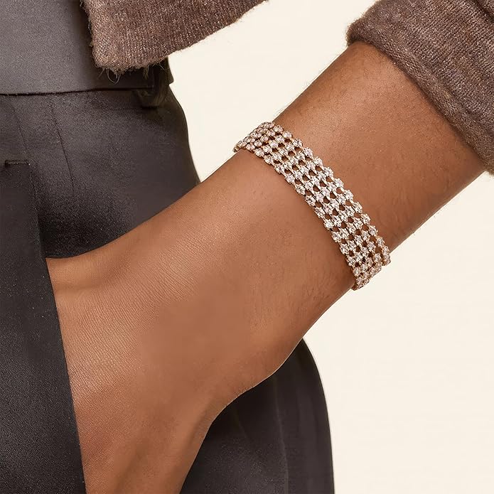 14K Gold Plated Women’s Tennis Bracelet – Sleek CZ Line Bracelet, Fits 6.0"–7.2" Wrist – Sparkly Everyday Jewelry Gift, Contemporary Tennis Bracelets for Women