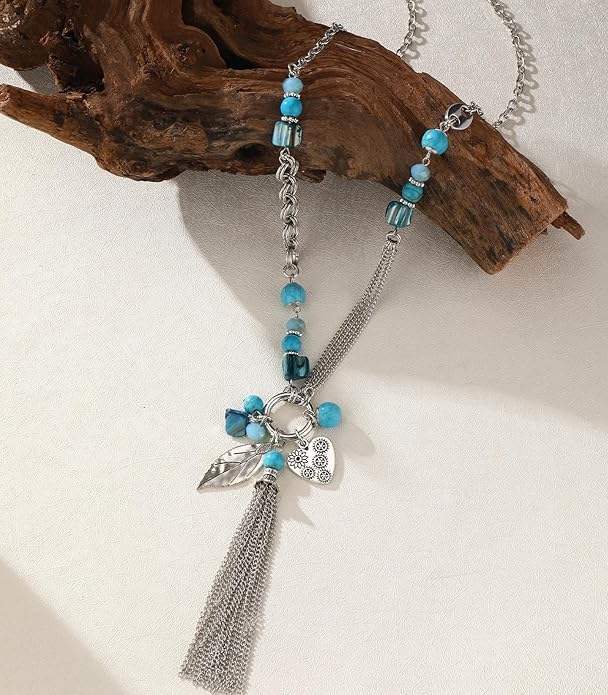 FULU AUTUMN Long Necklaces for Women Trendy Long Chunky Beaded Necklace Boho Fashion Costume Jewelry Mothers Day Gifts for Her
