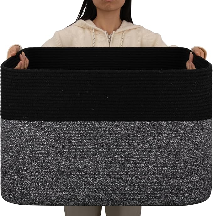 OIAHOMY 108L Extra Large Blanket Basket Dog Toy Basket Grey/Black | Rectangle by MasterofSpaceOptimization