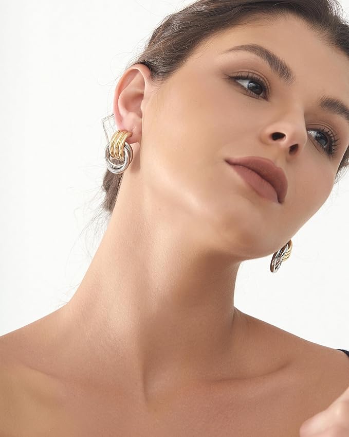 Chunky Earrings Knot Link Statement Geometric Drop Dangle Earrings for Women_L Size