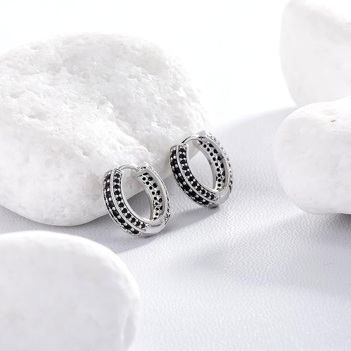 TOPGRILLZ Iced Out Hoop Earrings Cubic Zirconia Huggie Cartilage Cuff Hypoallergenic 14K Gold Plated Luxury Fashion Round Circle Earrings For Men Women