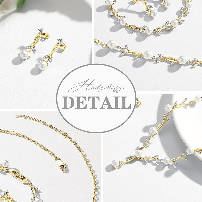 Hadskiss Jewelry Set for Women, Necklace Dangle Earrings Bracelet Set with White AAA Cubic Zirconia, Allergy Free Wedding Party Jewelry for Bridal Bridesmaid
