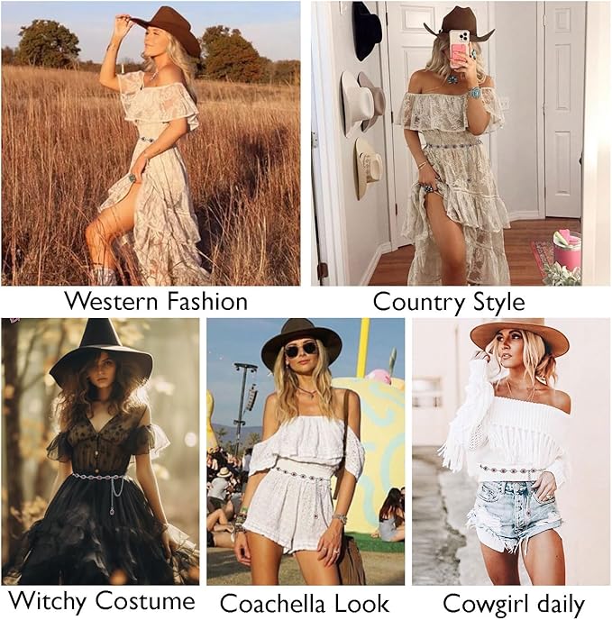 FIORETTO Metal Waist Chain Link Belt for Women Western Cowgirl Boho Turquoise Belts for Dress Jeans Country Concert Outfit