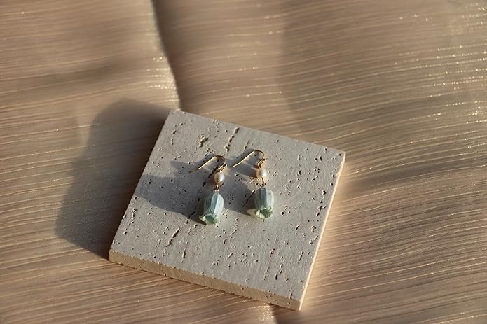 All natural delicate Campanula flowers paired with pearl drop earrings are handmade and unique，Vintage-Style Pearl Drop Earrings, Blue Glass Bell Flower Design, Gold-Tone Hooks，Real Preserved Bellflower & Freshwater Drop Earrings | Handmade Hypoallerge...