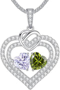 LOUISA SECRET Sparkling Double Heart Birthstone Necklaces for Women, 925 Sterling Silver Fine Jewelry, Pendant Heart Necklaces Birthday Anniversary Christmas Gift for Women Wife Mom Girlfriend Lady