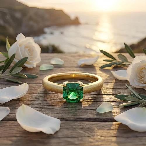 14K Gold Emerald Square Cut Solitaire Ring for Women | Elegant Engagement, Wedding, Anniversary, Birthday Fine Jewelry | Classic 14 Karat Gold Setting