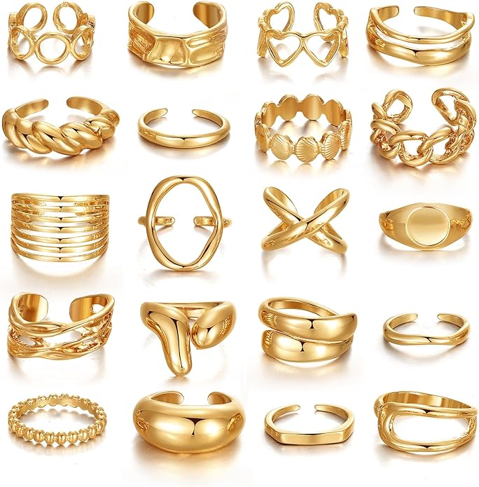 KISS WIFE Goldenen Silvery Black Kunckle Rings Set for Women, Dainty Simple Trendy Cute Stackable Finger Rings Pack, Perfect for Stacking Layering on Thumb and Knuckle, Mixed Size, Jewelry Gift