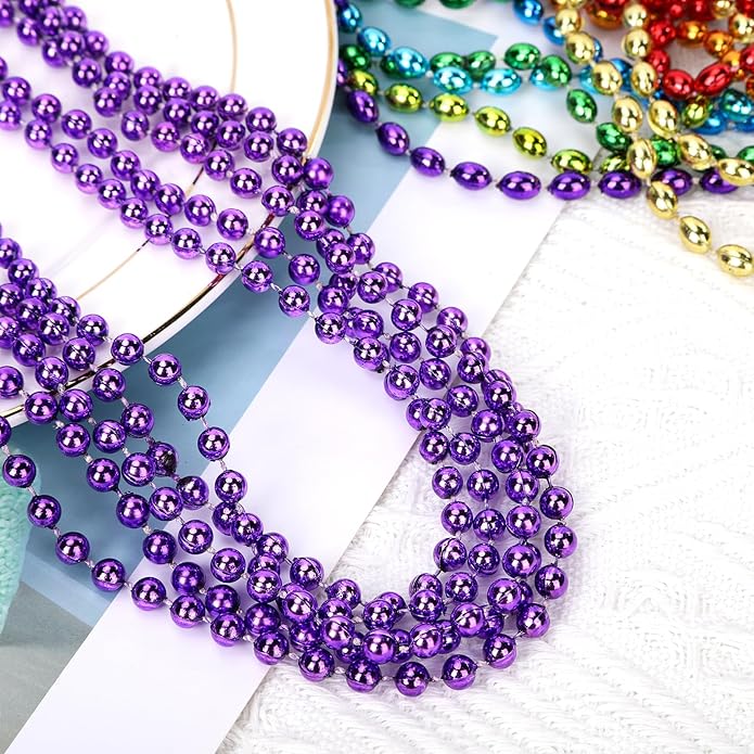 Mardi Gras Beads Necklaces, 33 Inch Plastic Beads for Party Favors, Festival Decorations, Parade Throws, Christmas, St. Patrick's Day Celebrations