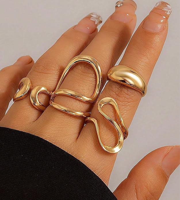 YEEZII 20 Pcs Gold Ring Set for Women, Chunky Statement Flower Finger Midi Rings, Big Boho Stacking Rings Pack Trendy Stuff Jewelry Gift