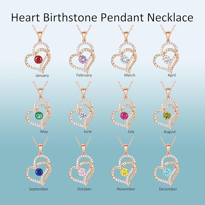 Birthday Gifts Double Heart Birthstone Necklace for Women, S925 Sterling Silver Pendant Necklace Jewelry for Her Mother Mom Wife Girlfriend
