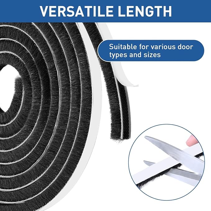 Weather Stripping Door Seal Strip, Self-Adhesive Pile Brush Weatherstripping - Image 3