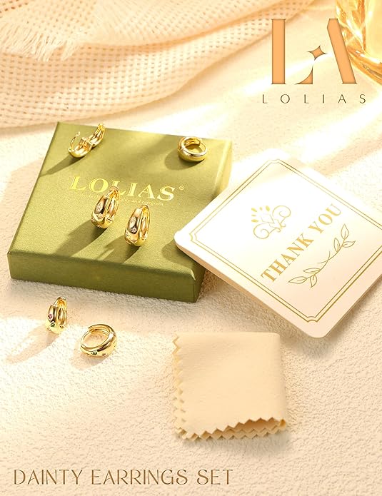 14K Gold Plated Hoop Earrings Set for Women - 3Pairs Chunky 14K Gold Plated Silver Huggie Earrings Small Earrings Lightweight Hypoallergenic MultiColored CZ Hoop Earrings Stacks for Multiple Piercing
