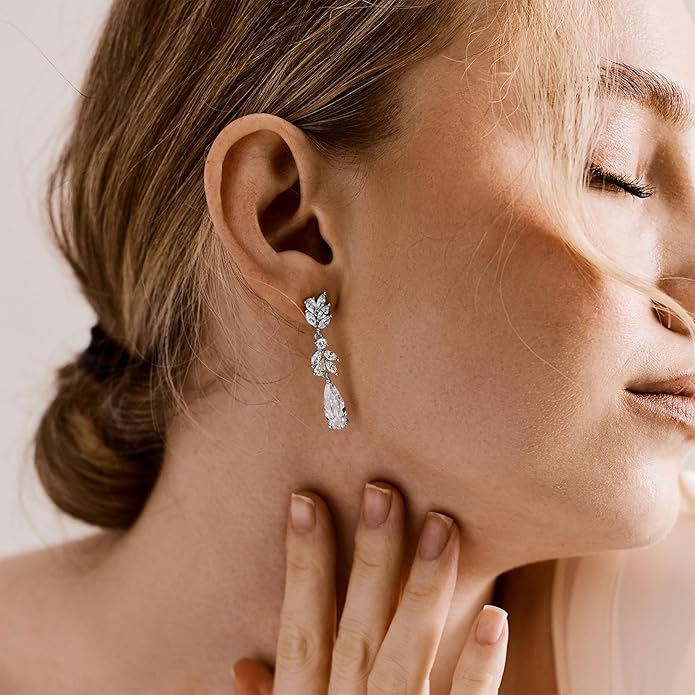 Dangle Drop Earrings for Women Wedding Bridal Rhinestone Long Cubic Zircon Dangling Crystal Chandelier Sparkly 14K Gold Plated Dainty Trendy Jewelry